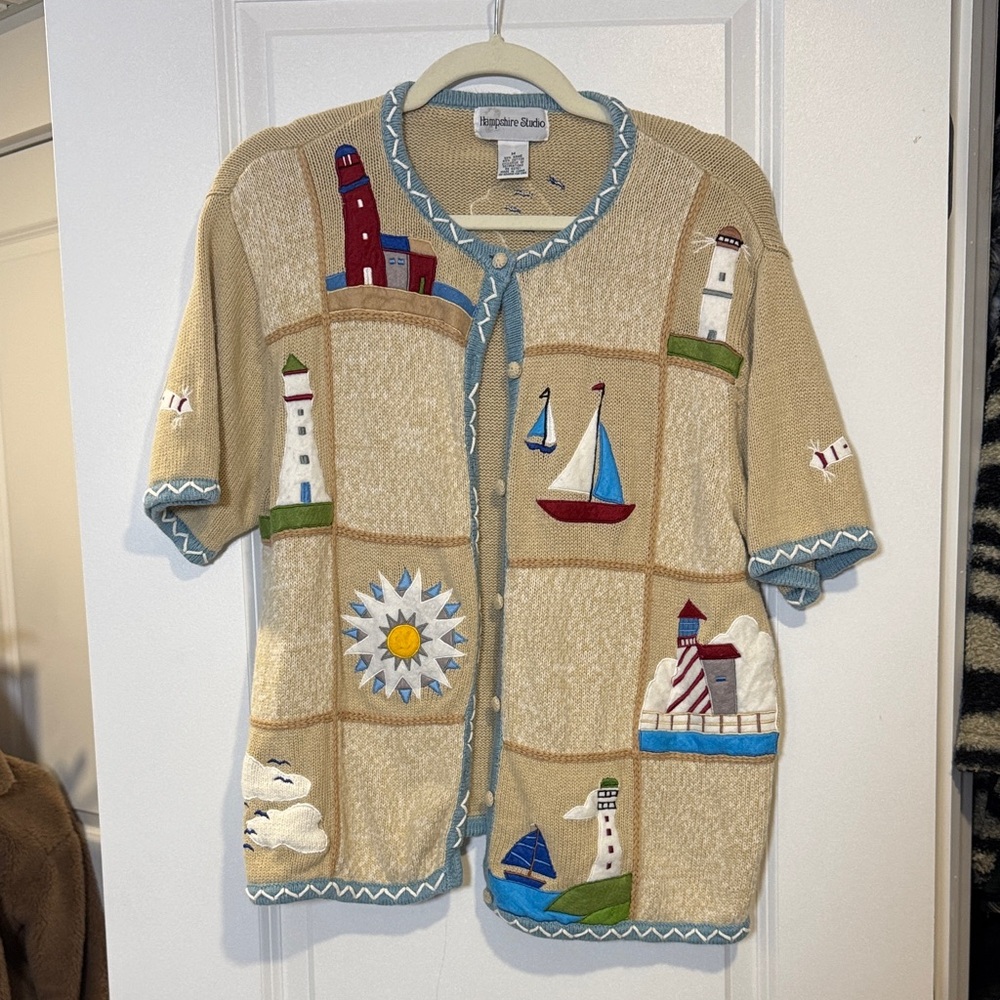 Lighthouse Themed Cardigan with Nautical Designs